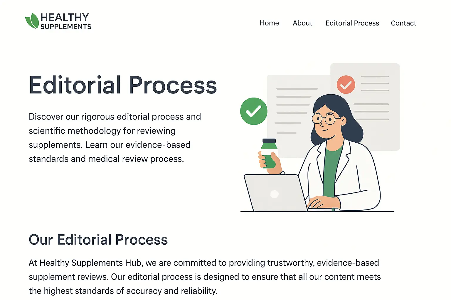 Editorial process and medical review methodology at Healthy Supplements Hub – expert supplement reviews with evidence-based standards